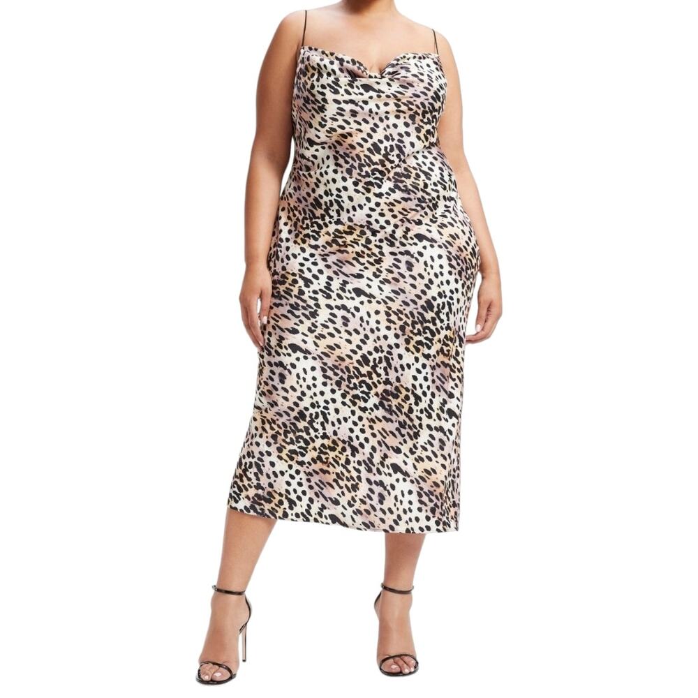 Good American Leopard Print Cowl Neck Crop Satin Midi Dress Size 4XL (26)